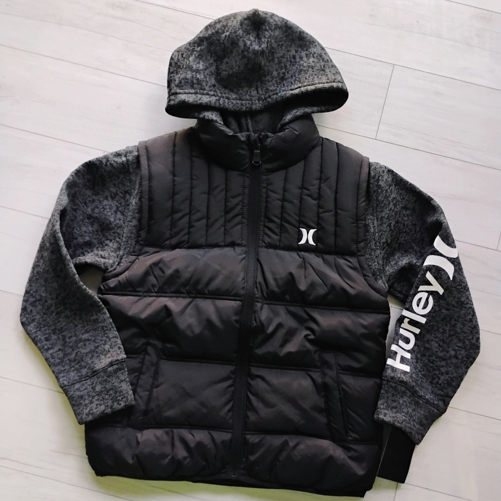 HURLEY NEW 2Fer Puffer Sweater Knit Jacket